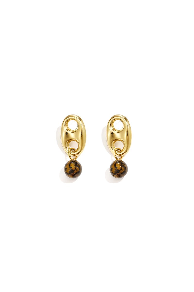 Faye - Geometrische Oorbellen - Stainless Steel - - Amber