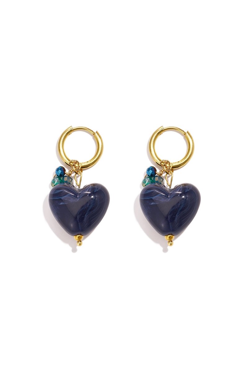 Fenna - Hartjes Oorbellen - Diverse Kleuren - Stainless Steel - - Donkerblauw