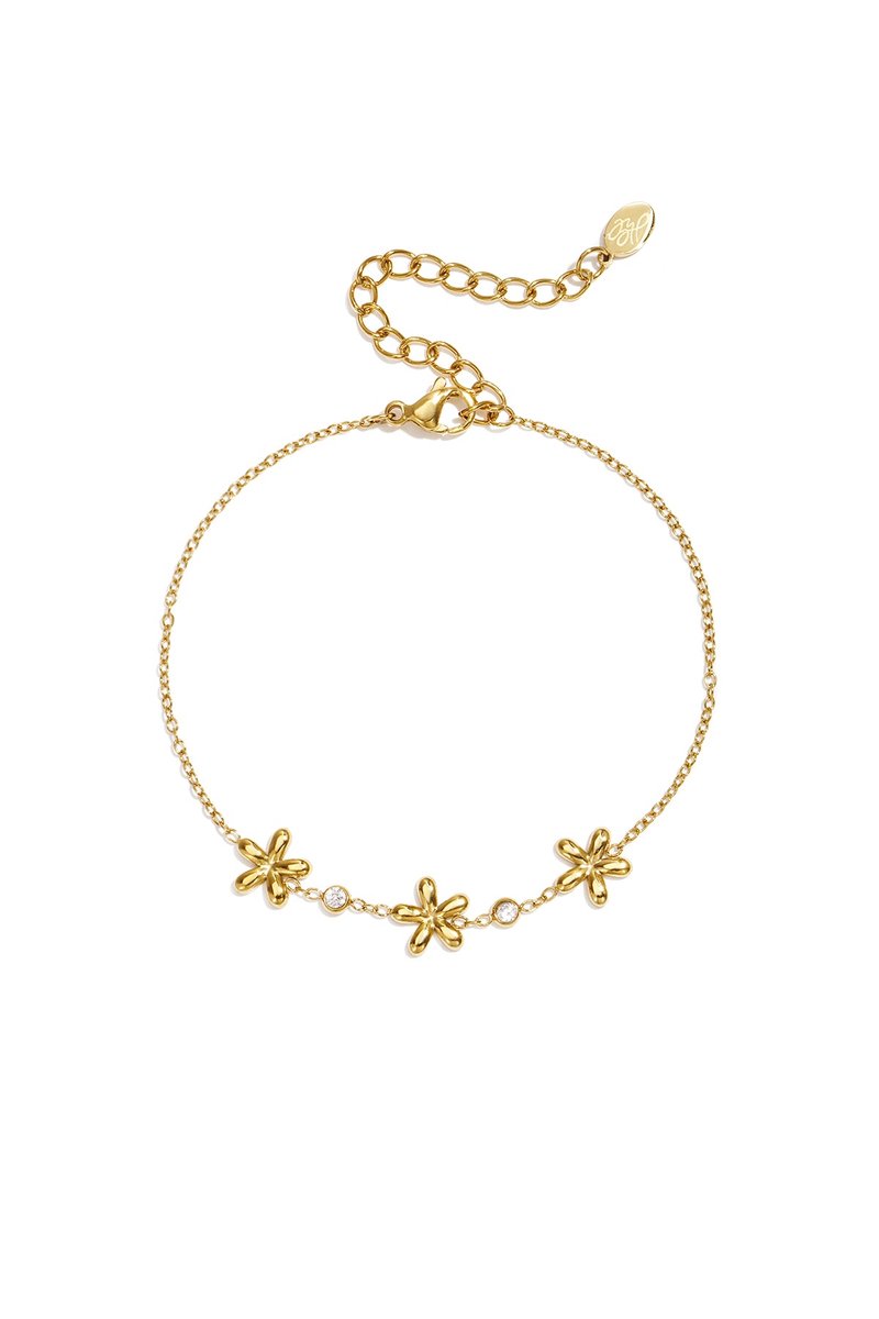 Fleurine - Bloem Armband - Goud - Stainless Steel - - Goud