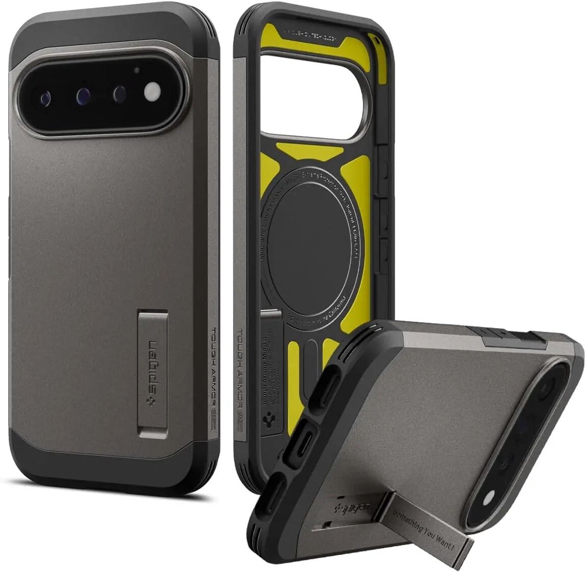 Spigen Tough Armor Hoesje Geschikt voor Google Pixel 11 Pro | Compatibel met MagSafe / Qi2 | Back Cover Militaire Standaard | Kickstand | Gunmetal