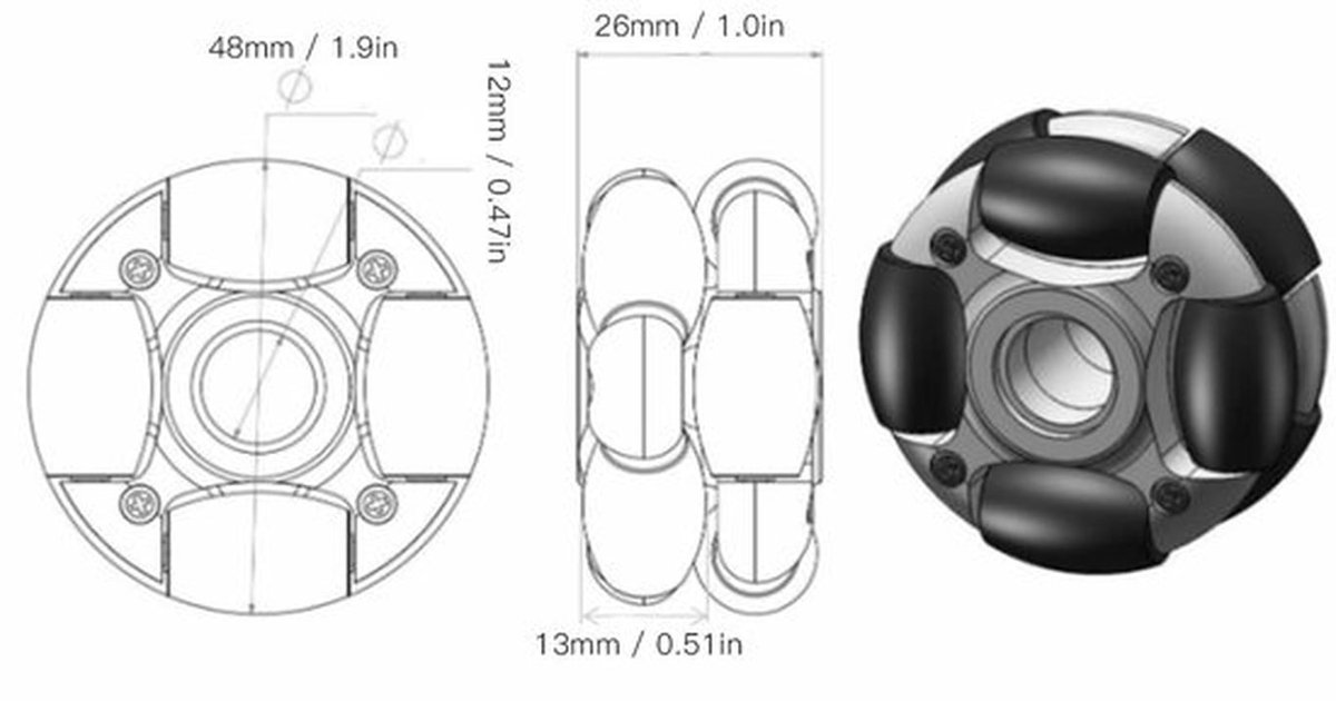 Omnidirectioneel Vervangingswiel 48mm - Multi-directioneel Dubbel Rijen Wielen voor Robotica
