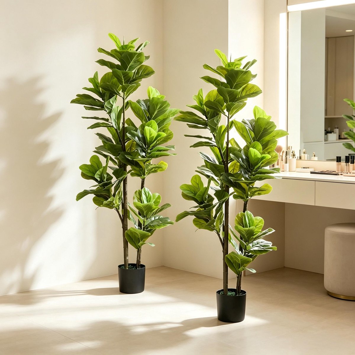 Kunstplant Realistisch 2 Delig 150 Cm Kunststof En Metaal Groen Voor Binnen Woonkamer En Kantoor Met Stabiele Pot