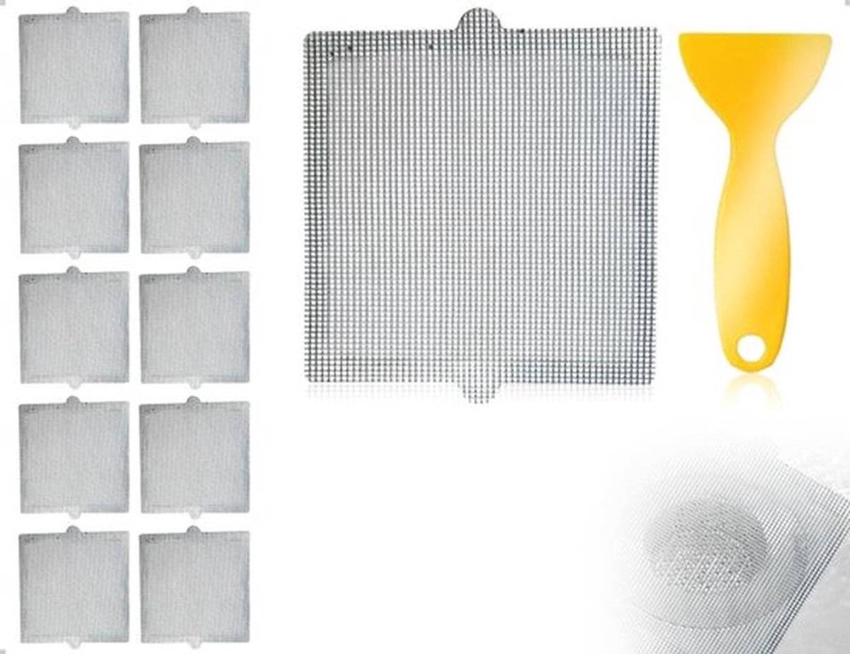 Afvoerzeven Set van 10 - Zelfklevende Haarvangers - Wegwerp Filters - Flexibele Netstickers - Voor Doucheleidingen - Inclusief Schraper - Afvoerfilter