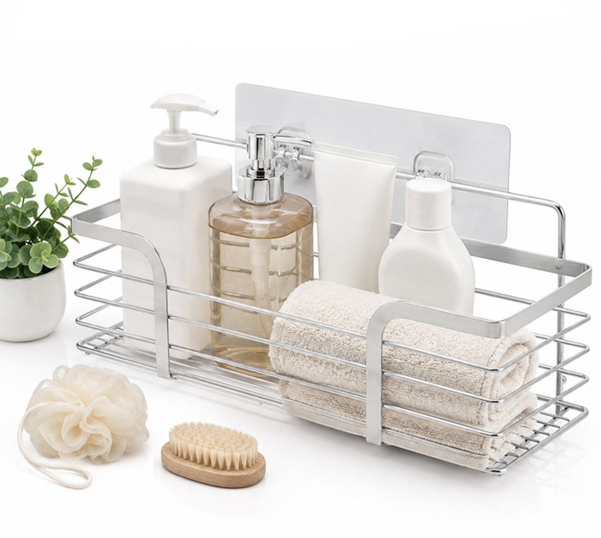 VHV-Badkamerrek - Zonder boren en ruimtebesparend - Zelfklevend wandrek met wandstickers - Doucherek en badkamerplank voor douche, badkamer en keuken - RVS - 1 stuk - L-35cm - Zilver