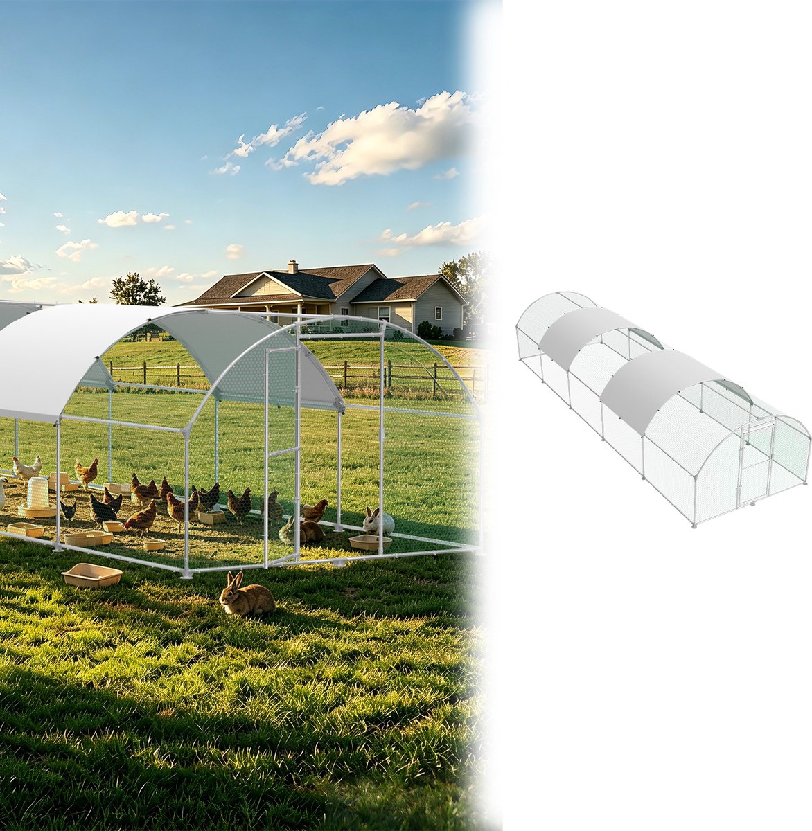 Aufun Kippenren Met Boogdak - 3x10x2 m - Frame Van Gegalvaniseerd Staal - Kippenkooi/Volière Met Zeildak - Winterbestendig - Zonnedak Voor Kippen En Vogels