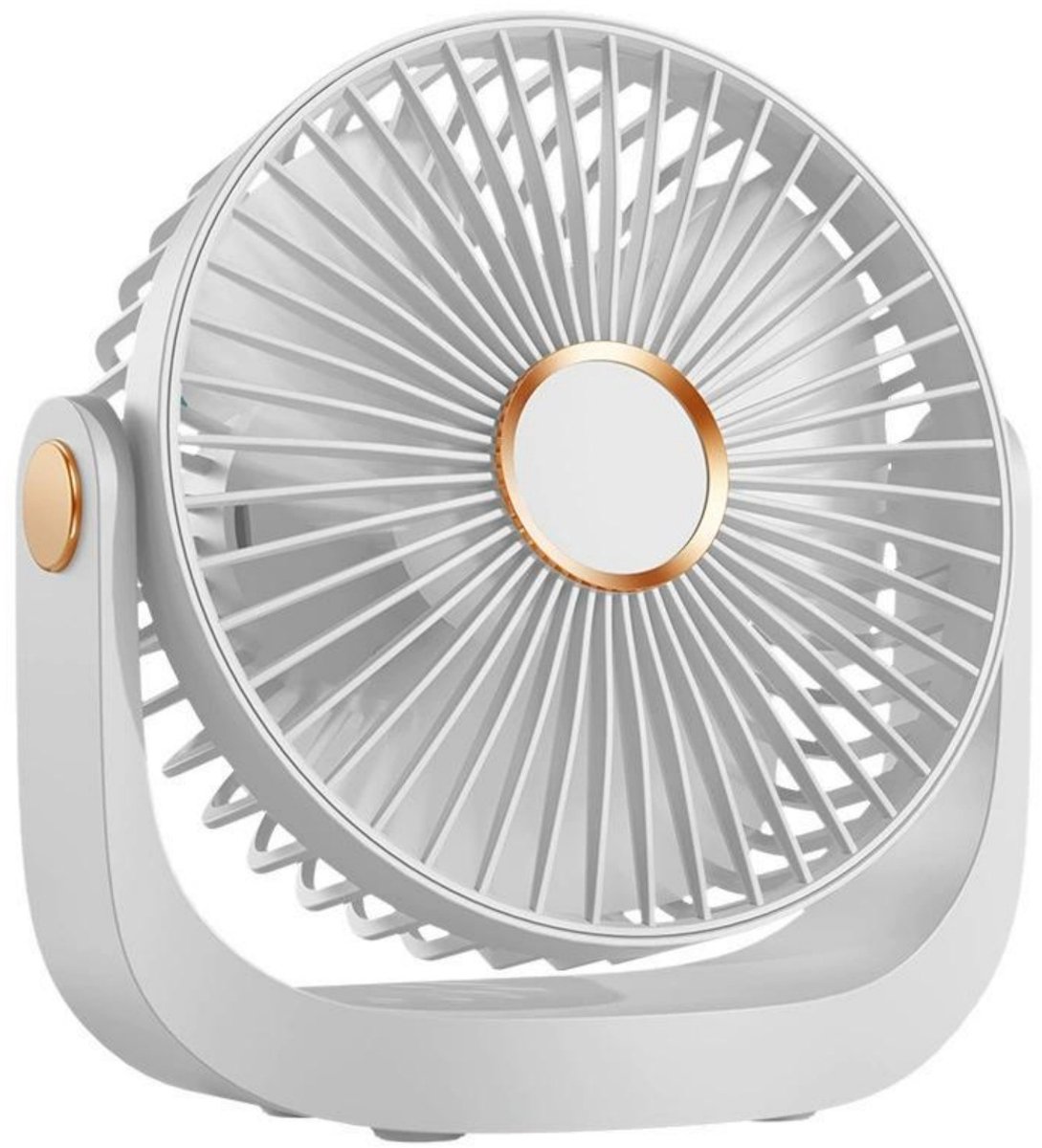 GELLDG Tafelventilator - Draagbare USB Ventilator met 4000 mAh Accu - 5 Snelheden & 360° Draaibaar - Stille Oplaadbare Ventilator Geschikt voor Slaapkamer, Kantoor en Kamperen - Kunststof - Afmetingen 17.5x7.2x18cm