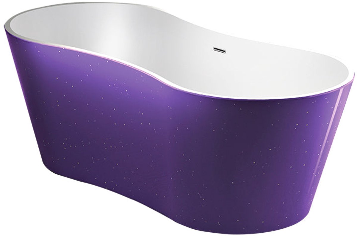 Vrijstaand ligbad Sanitado Rainbow Purple sparkle 174x77cm paars en glanzend wit