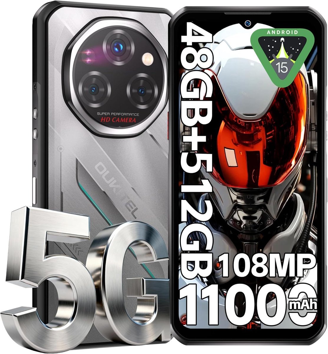 OUKITEL WP62 5G Rugged Smartphone-11000mAh-48GB RAM-512GB ROM-108MP camera- Android 15-IP68/IP69K-OTG