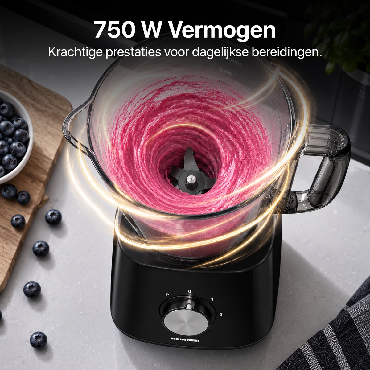 Heinner Foodprocessor met 1.2 liter Mengkom en 1.8 liter Blender - 750W - Keukenmachine Zwart thumbnail 6