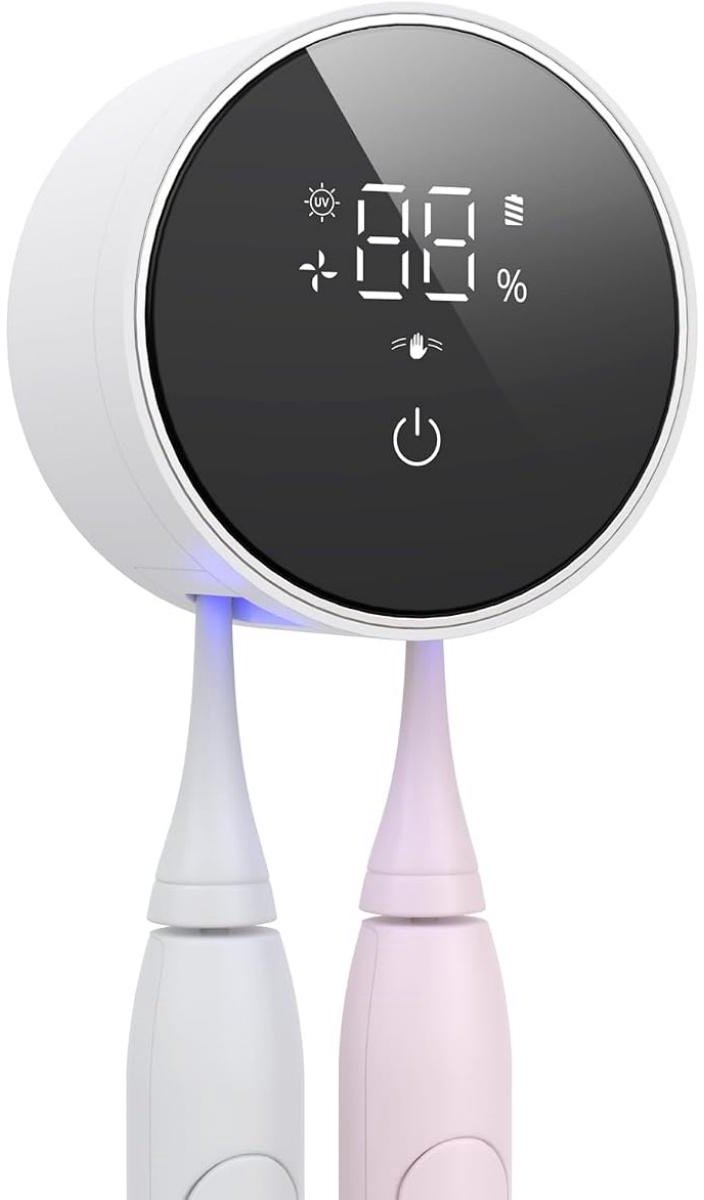 SSTRWGOOD Tandenborstelhouder met Infrarood Sensor en Digitale Display - UV Sterilisator met 60°C Droogfunctie - Geschikt voor Elektrische en Manuele Tandenborstels - Kunststof - Afmetingen 80x80x40mm