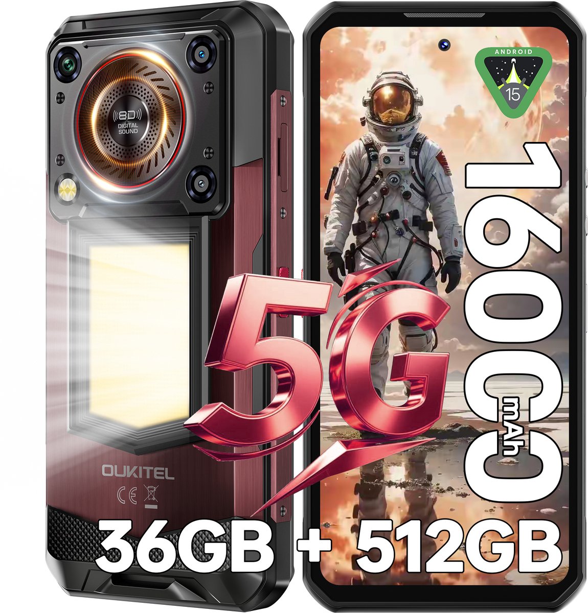 OUKITEL WP56 5G Robuuste Smartphone-36GB RAM-512GB ROM-16000mAh-108MP-IP68-IP69K-Android 15