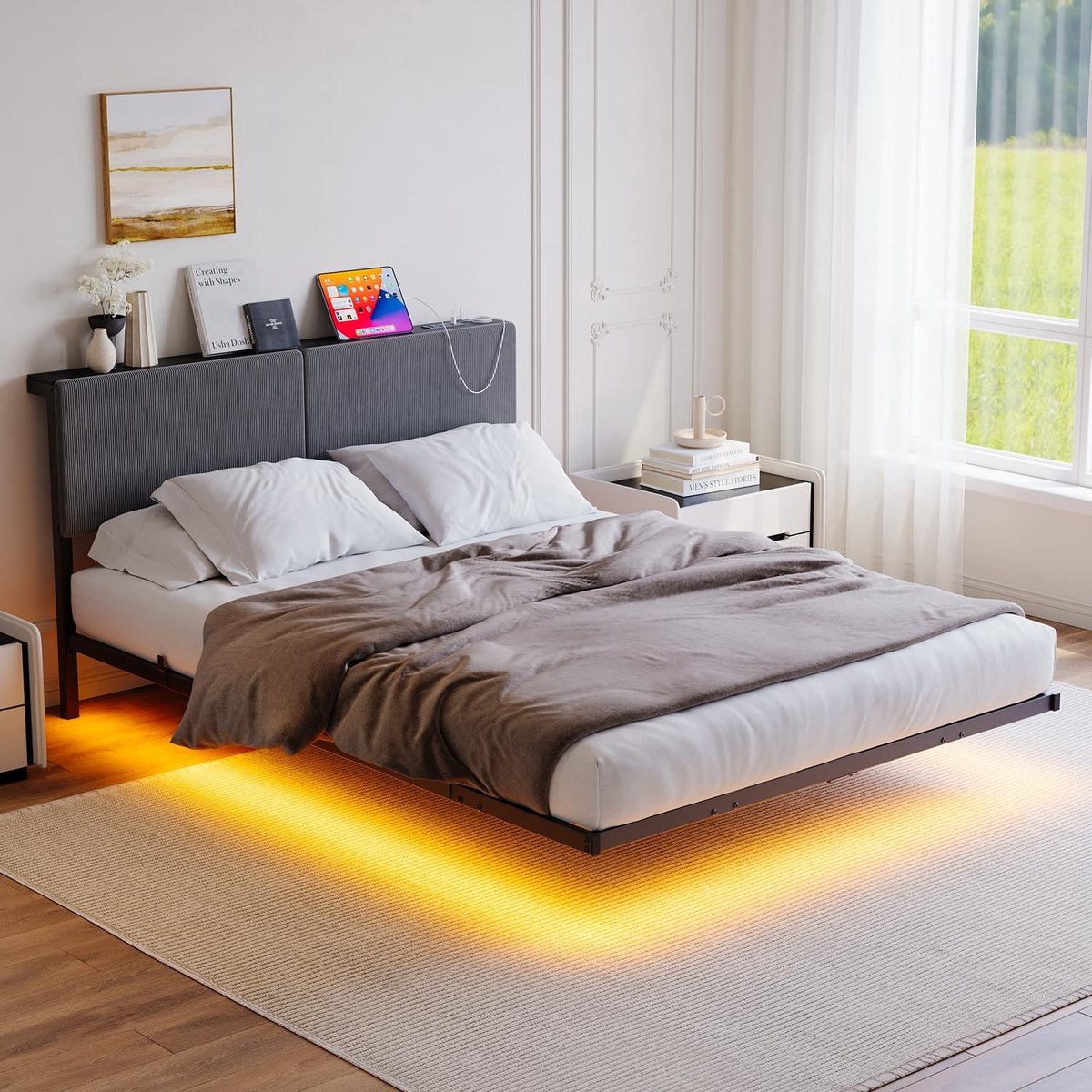 Solidchoice - Bed 120 x 200 cm met LED Verlichting en Oplaadstation