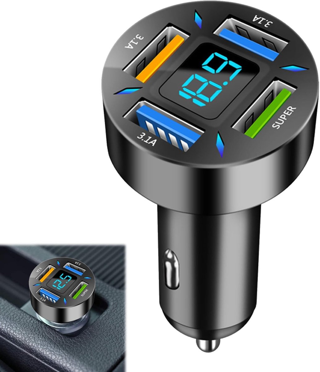 Solidchoice - 66 W USB Sigarettenaanstekeradapter met Digitaal Display
