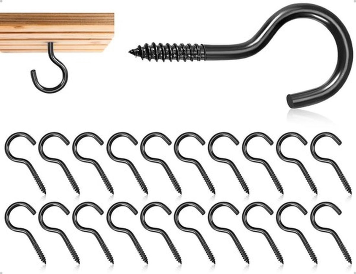 Schroefhaak 20 Stuks - Zwart - Plafondhaak - Haakschroef - Bekerhaak - Duurzaam Metaal - 39,8 mm Lengte - Ophanghaak