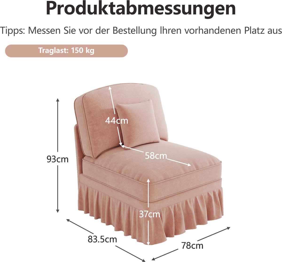 MODFU - Bank - 1-Zits - Zonder Armleuningen - Chenille - Roze
