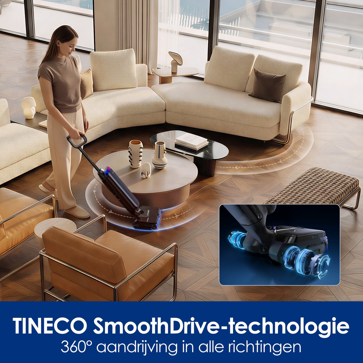 Tineco Floor One S9 Artist Premium - Nat en droog stofzuiger en dweil - 22.000 Pa Zuigkracht - 360° SmoothDrive - Anti-Tangle Design - 85℃ snel schoonmaak routine - 50 minuten accu - Dual-Edge Schoonmaak methode - 180° Lay-Flat – foto 4