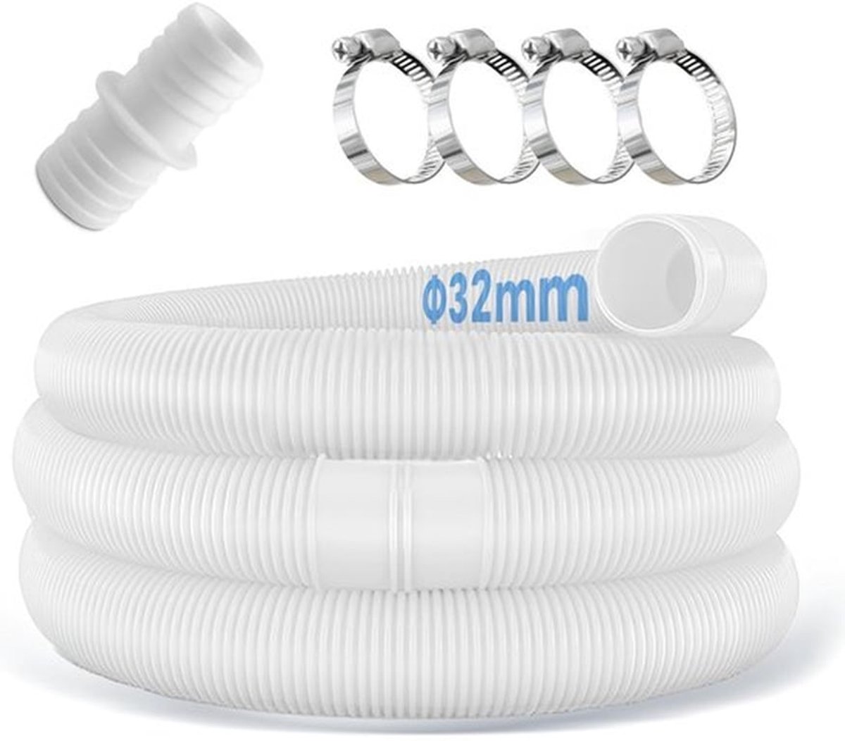 Zwembadslang 32 mm - Flexibele PVC Slang 150 cm - Inclusief Bevestigingsclips - Geschikt voor Filterpomp - Eenvoudige Installatie - Veelzijdig Gebruik - Filterhose