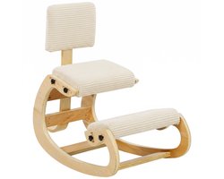 HOMCOM Kneeling Chair-Cord, Birken-Sperrholz-54 x 98 x 86 cm-Cremeweiß