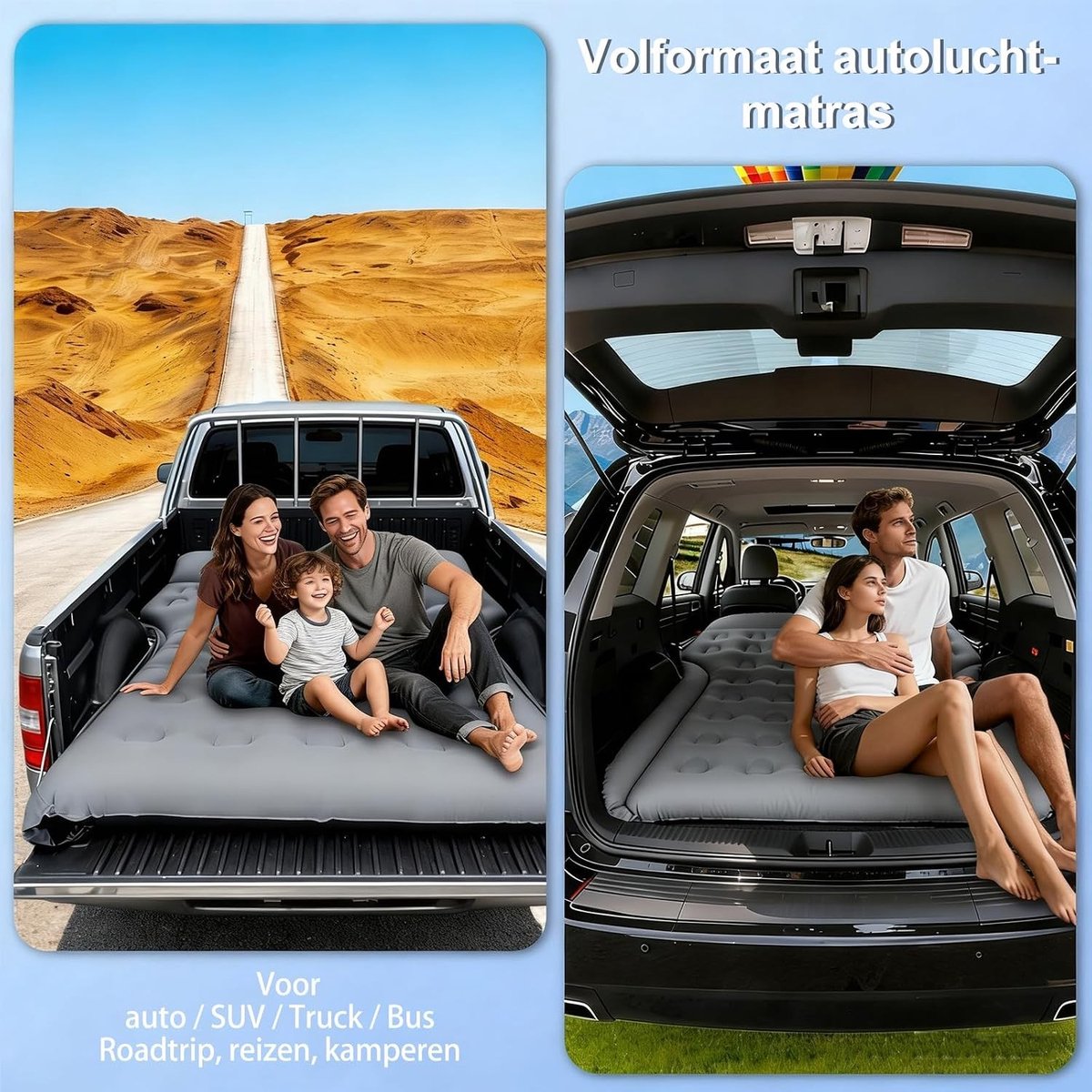 Auto Luchtmatras - Grijs - Full - Opblaasbaar Luchtbed voor SUV en Camper - Voor Comfortabele Reizen