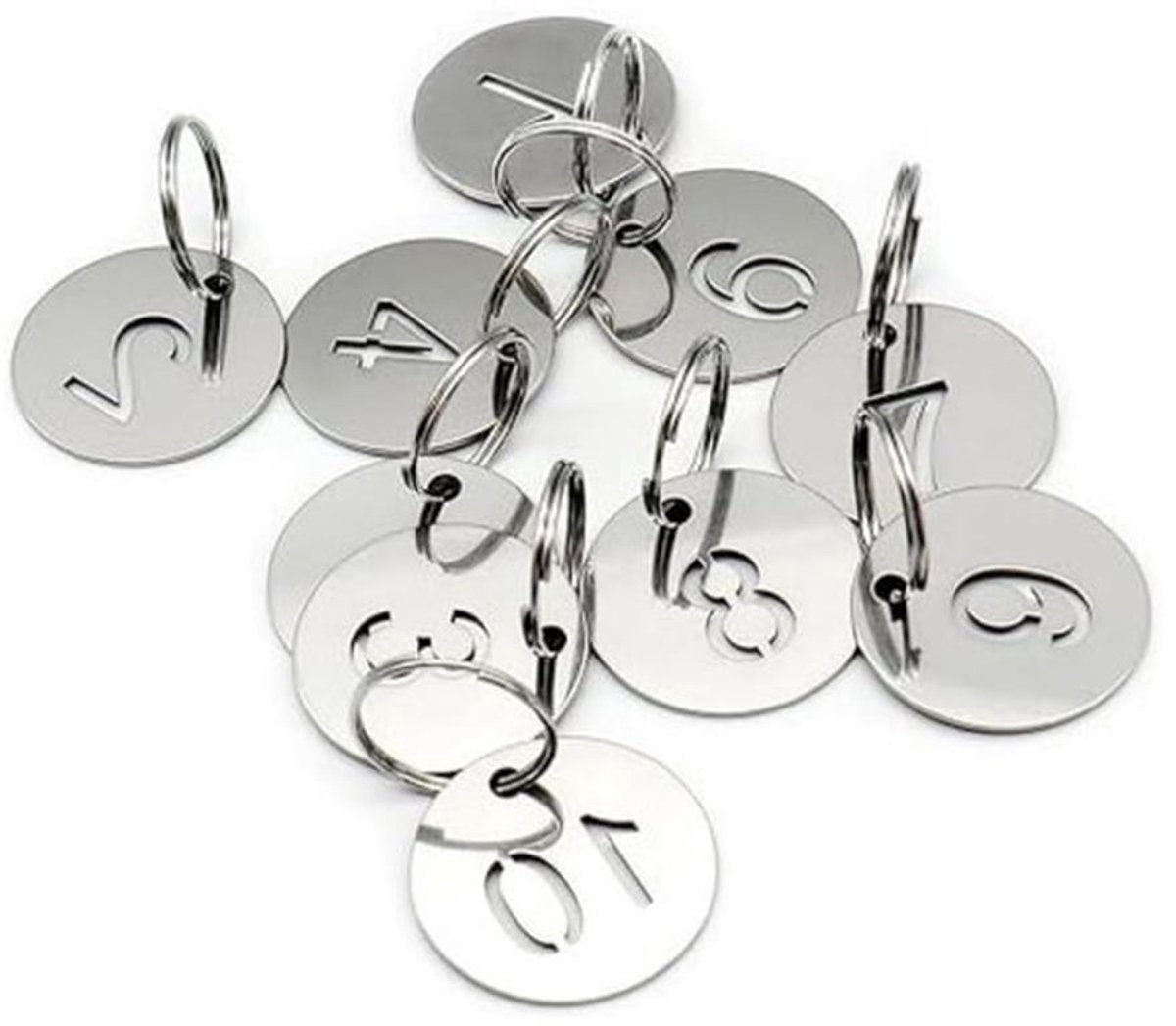 10 stuks genummerde hangers met sleutelring roestvrij staal cirkel tags diameter 3 cm (1-10)