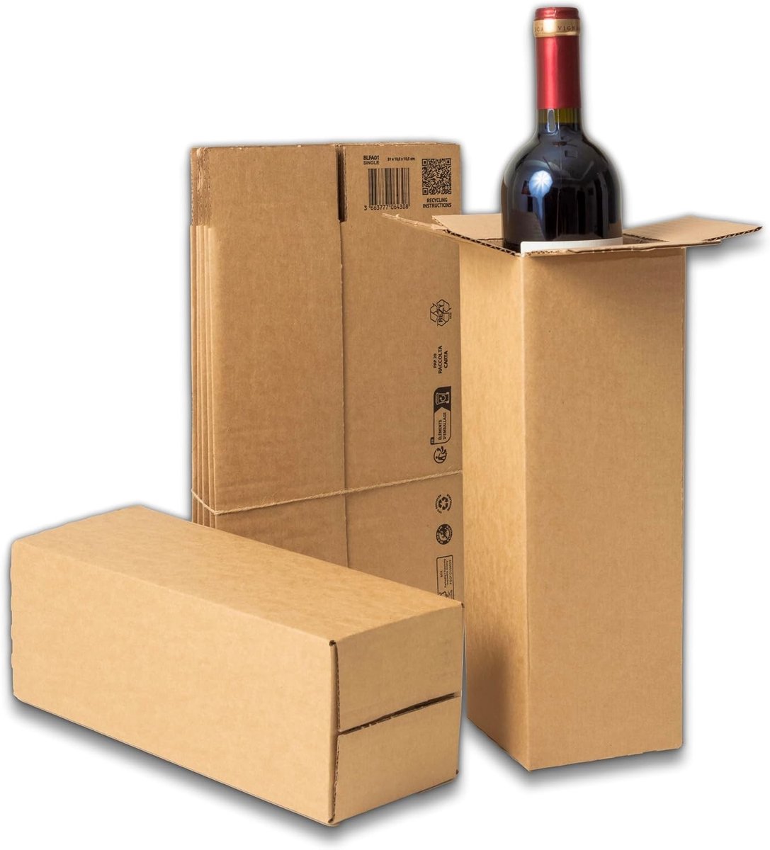 Lange Kartonnen Dozen - Bruin - 30 x 10 x 10 cm - Gemaakt van Gerecycled Karton - Voor Wijnflessen en Verzending