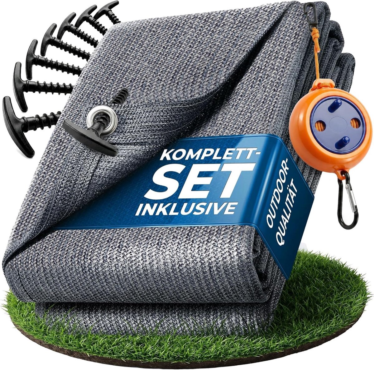 Luifeltapijt - Blauw/Grijs - 250 x 250 cm - Robuuste Campingmat met Draagtas en T-haringen - Voor Buiten en Tent