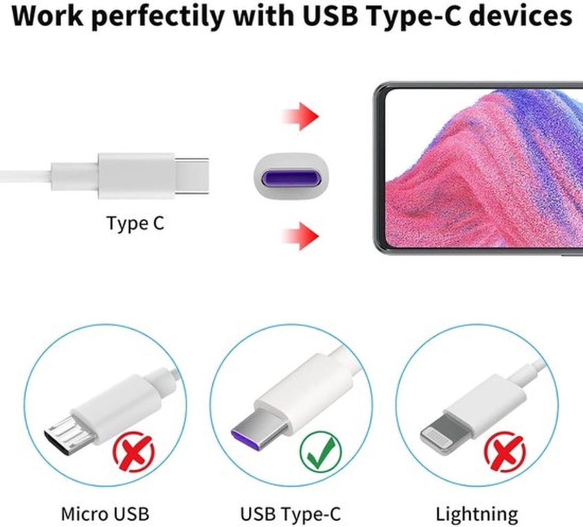 SnelShoppen - Extra Lange 8M USB Type-C Kabel - Voor Beveiligingscamera's, Slimme Speakers, 2K Magnetische Bevestiging, Wit, Geschikt voor Buiten en B