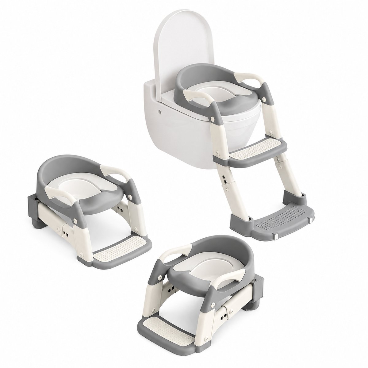 DPLUNIQ Wc Bril - Toiletverkleiner - Toiletbril - Wc Verkleiner - 3 in 1 - Antislip - Trap - Verstelbaar - Max. 50kg - Grijs