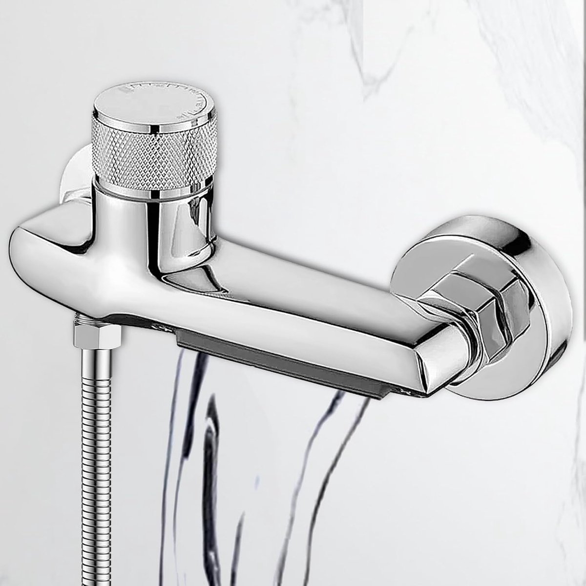 Koperen Bad-Douchemengkraan Met Watervaluitloop - G1/2" Schroefdraad 150 mm Installatie Corrosiebestendig Chroom Eenvoudige Temperatuurregeling - Zilver