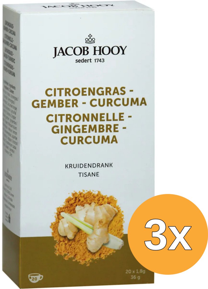 3x Jacob Hooy Citroengras Gember Curcuma Thee (20 stuks)