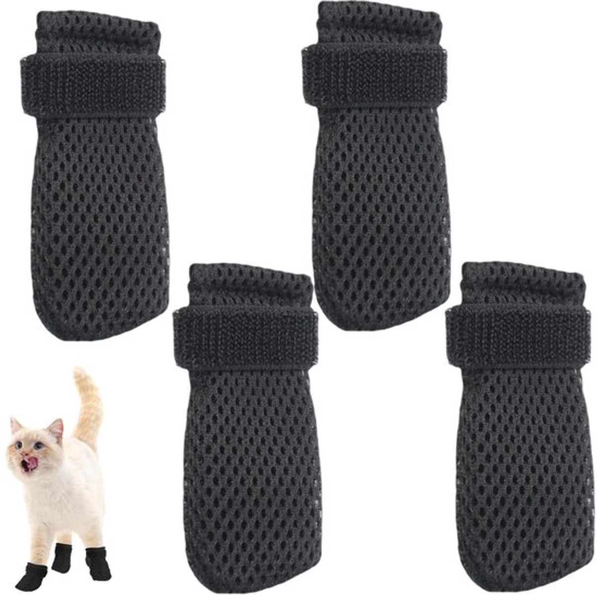 Kattenlaarzen Krasbestendig - Ademend - Verstelbaar - Hondenlaarzen - Sokken voor Katten - 4 Stuks - Zacht en Duurzaam - Kattenschoenen
