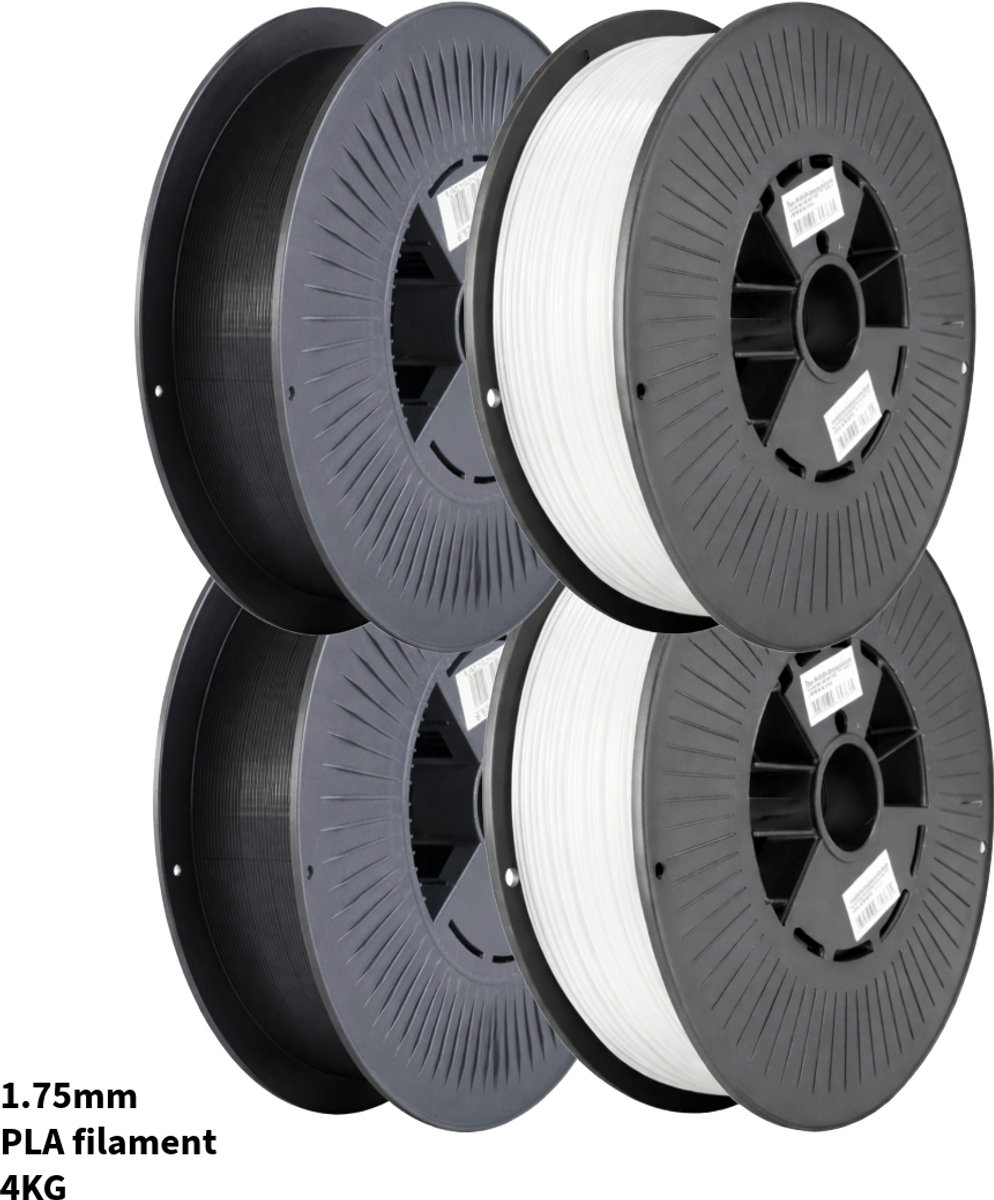 4kg PLA+ zwart wit - Black & White - Voordeelpakket 3D Printer Filament 1.75 mm - Hoge Kwaliteit en Duurzaam - Compatibel met Creality, Bambu Lab, Esun en Meer - Perfect voor Prototypes, Modellen en Accessoires - Professioneel en Thuisgebruik