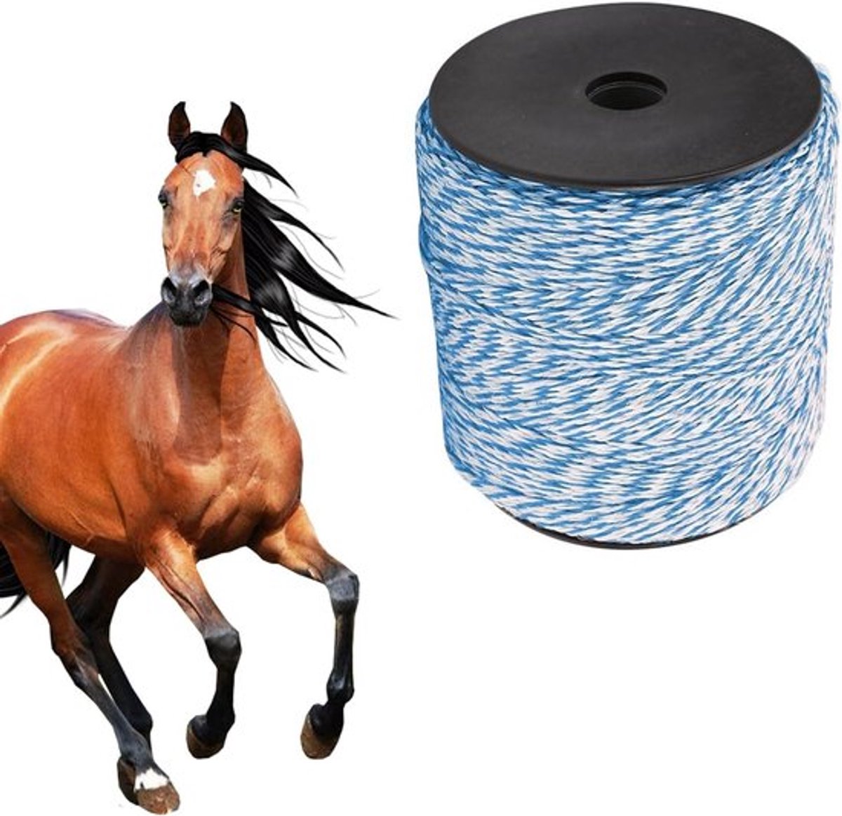 Duurzaam Wicker Fence Touw 500 m - Gevlochten Schuttingtouw voor Elektrische Omheiningen, Rvs Geleidingsmateriaal en Accessoires voor Boerderij en Ranch, Blauw en Wit