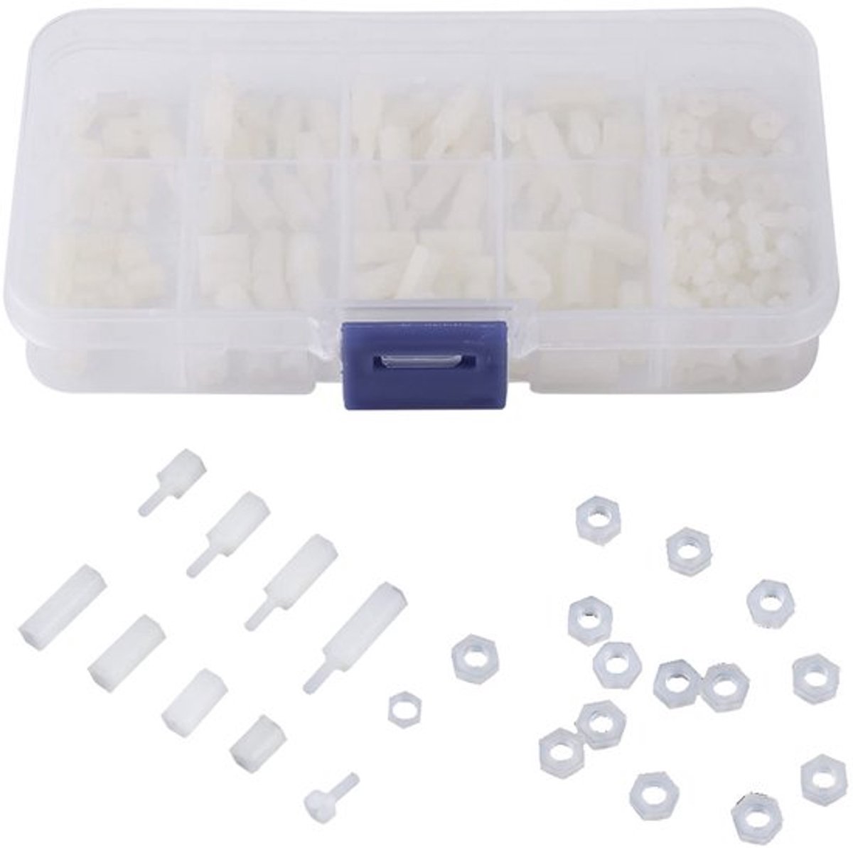 M2.5 Man-vrouw Hex Nylon Spacer - 200 stuks assortiment kit - wit - standoff schroefmoeren - geschikt voor elektronica - afstandhouders
