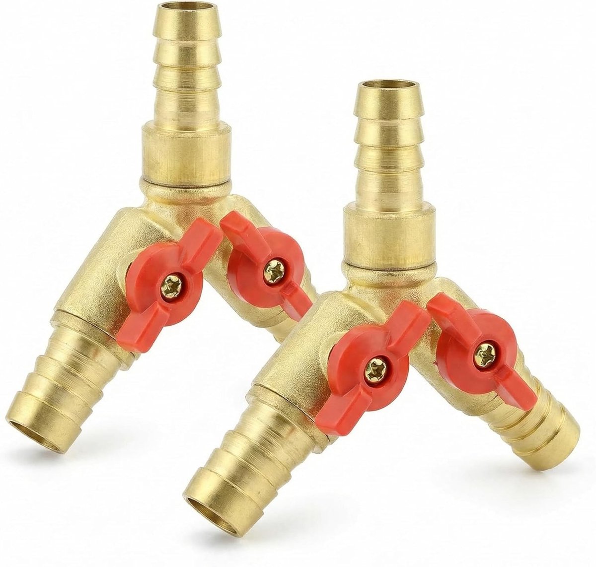 3-Weg Slangverbinder, Splitter van Messing en Zink, 10mm, Kogelklep, T-Slangkoppeling voor Lucht, Water en Gas (2 Stuks)