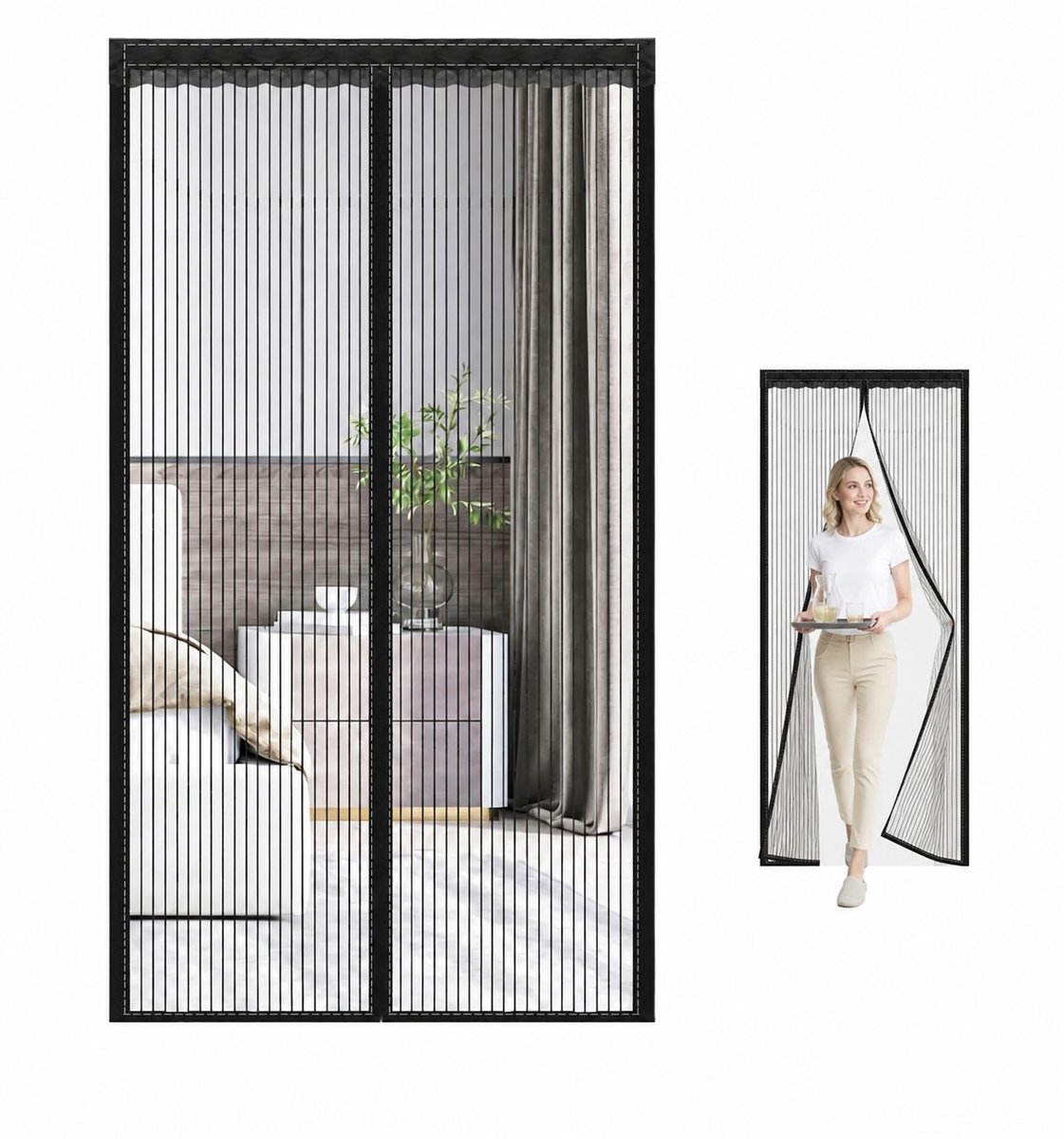 Vliegengordijn Magnetisch - Vliegengaas voor Deur Zonder Boren - Magnetische Deurhor tegen Vliegen en Insecten - Zwart - 100 x 210 cm