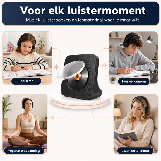 Thuys CD Speler met Bluetooth - 8-in-1 - FM Radio USB AUX - Stereo Speaker - Zwart van Thuys — afbeelding 4