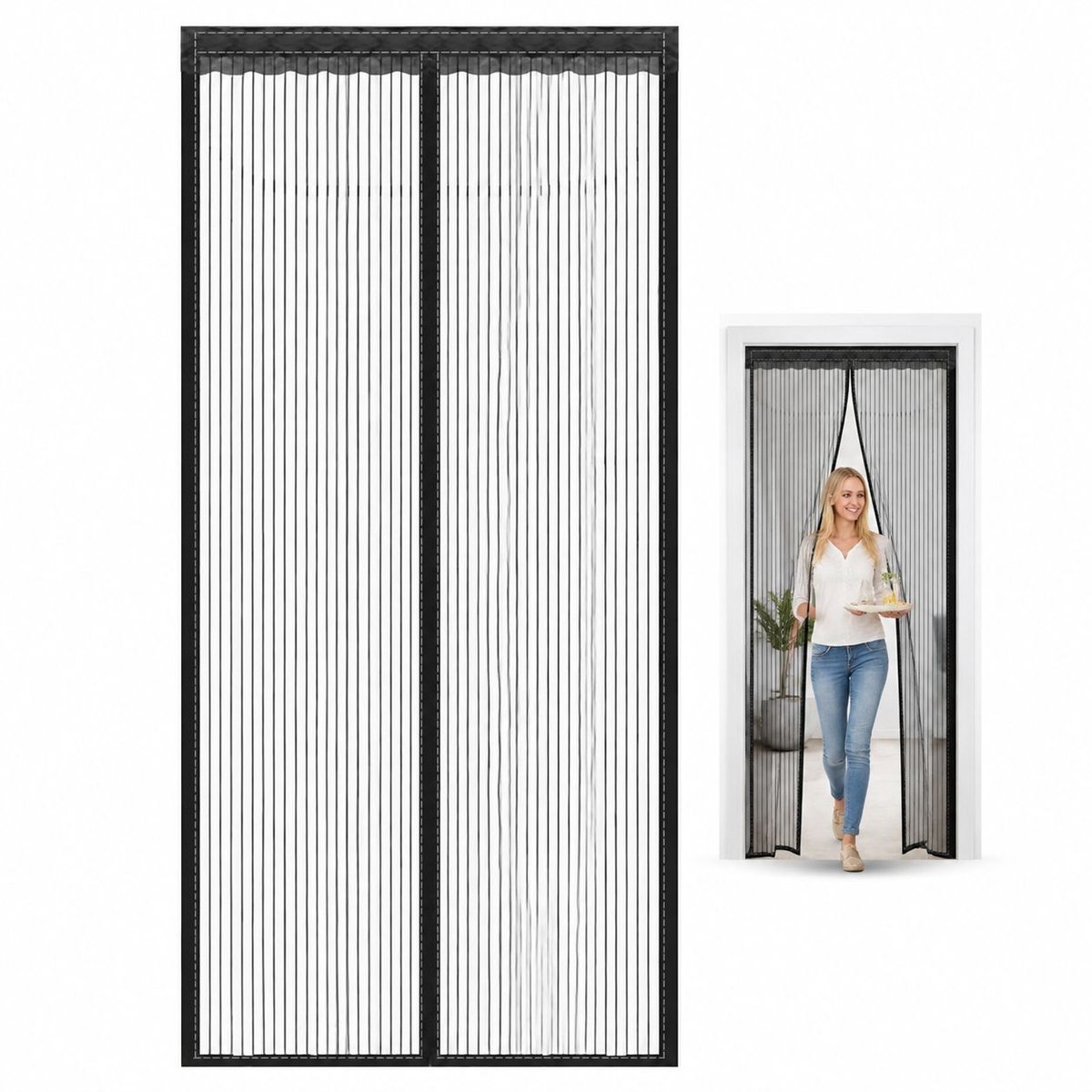 Vliegengordijn Magnetisch - Vliegengaas voor Deur Zonder Boren - Magnetische Deurhor tegen Vliegen en Insecten - Zwart - 70 x 210 cm