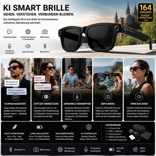Smart Glasses, AI-slimme bril met 8MP-camera Bluetooth-geluidsbril van smart — afbeelding 5