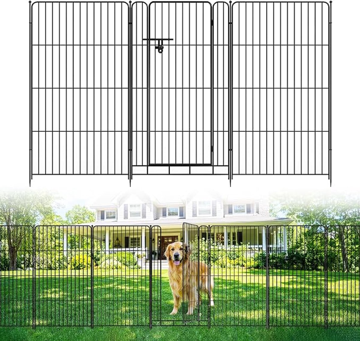 HOERFURIY Breedrand tuinhek set 10 panelen met poort - zwart dik ijzer 36x27 inch - dierbarrière hondenspeelverblijf tuin terras