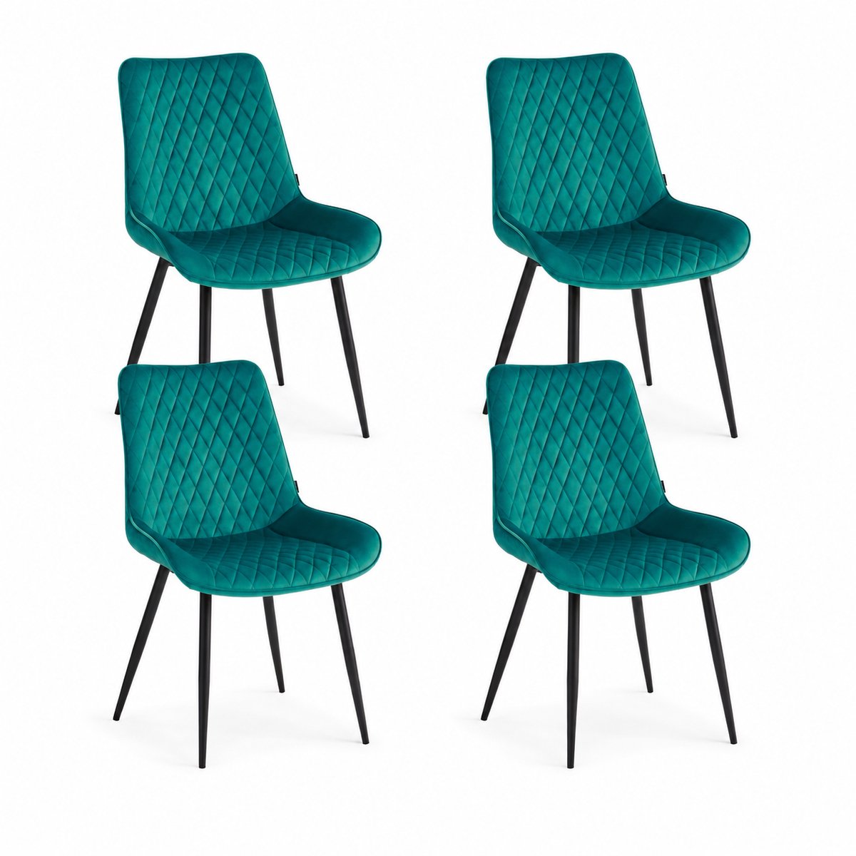 Colenis - Adama Eetkamerstoel - Set Van 4 - Petrol - Fluweel - Velvet - Industrieel