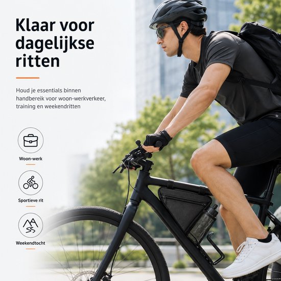 Driehoek Fietstas - Fiets Frametas Onder Frame - 1.8L Hoofdvak met Waterfleshouder - Waterdichte Tas voor Racefiets MTB E-bike - Zwart — afbeelding 3