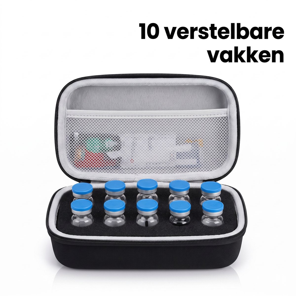 Namajunas -Medicijnopbergdoos – Titanium medicijnkoelbox – Geschikt voor 10 flesjes van 1/3/5/10 ml medicijn – Harde EVA-schaal met verstelbaar schuimvak – Compact en draagbaar – Geschikt voor thuis en op reis