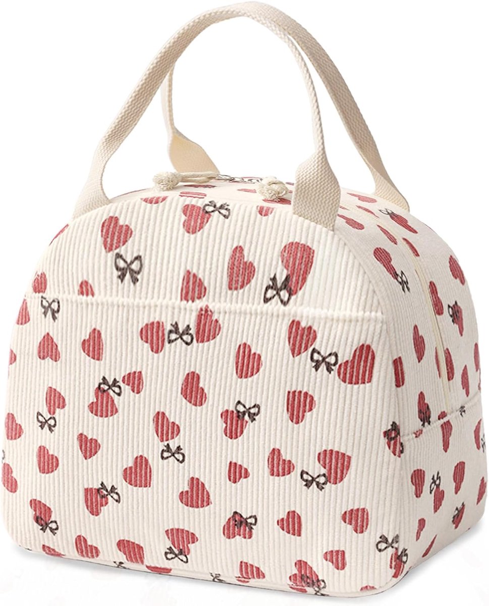 Geïsoleerde lunchtas - van corduroy met isolatie - houdt warm en koud - voor werk, picknick en reis - ruime broodtrommeltas - voor dames en heren - wit - 1 stuk