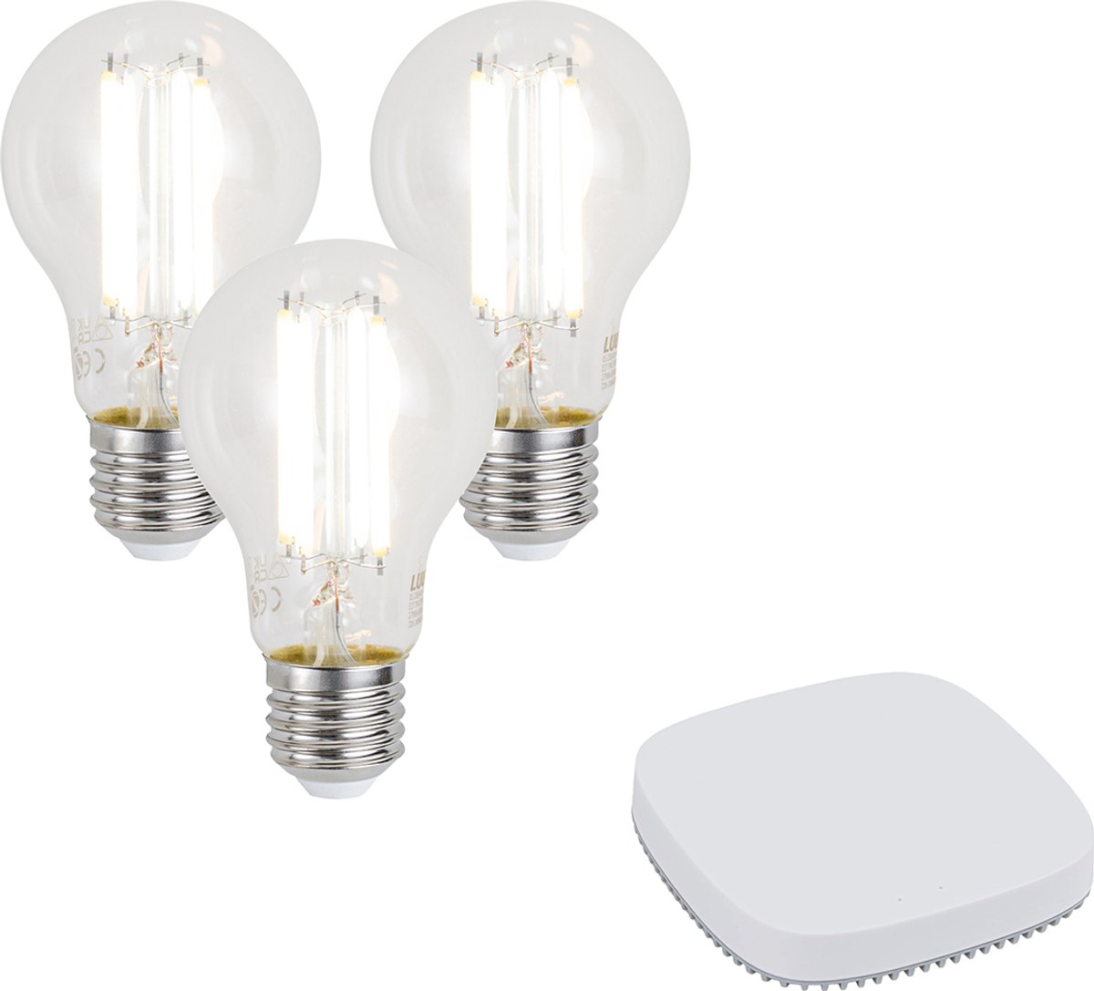 LUUMR Set van 3 smart E27 dimbare LED lampen A60 7W 806LM 2700-6500K incl. Zigbee Smart Hub