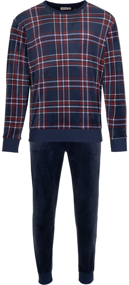 Pastunette - Northern Checks - Pyjama - Velours Fleece - Blauw - Geruit - Maat 2XL