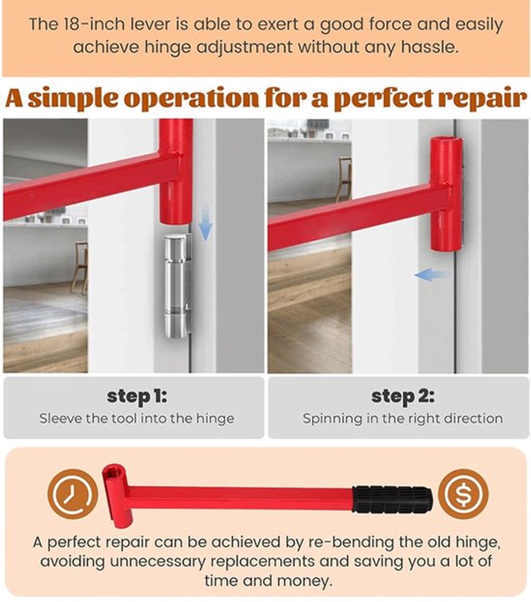 Scharnierspleet Instelsleutel Heavy Duty - Deur Aanpassing Gereedschap - Eenvoudig Aanpasbaar - Snelle Oplossing - Voor Residentieel/Commercieel Gebruik - Scharnieren Afstemmen - Deurscharniergereedschap