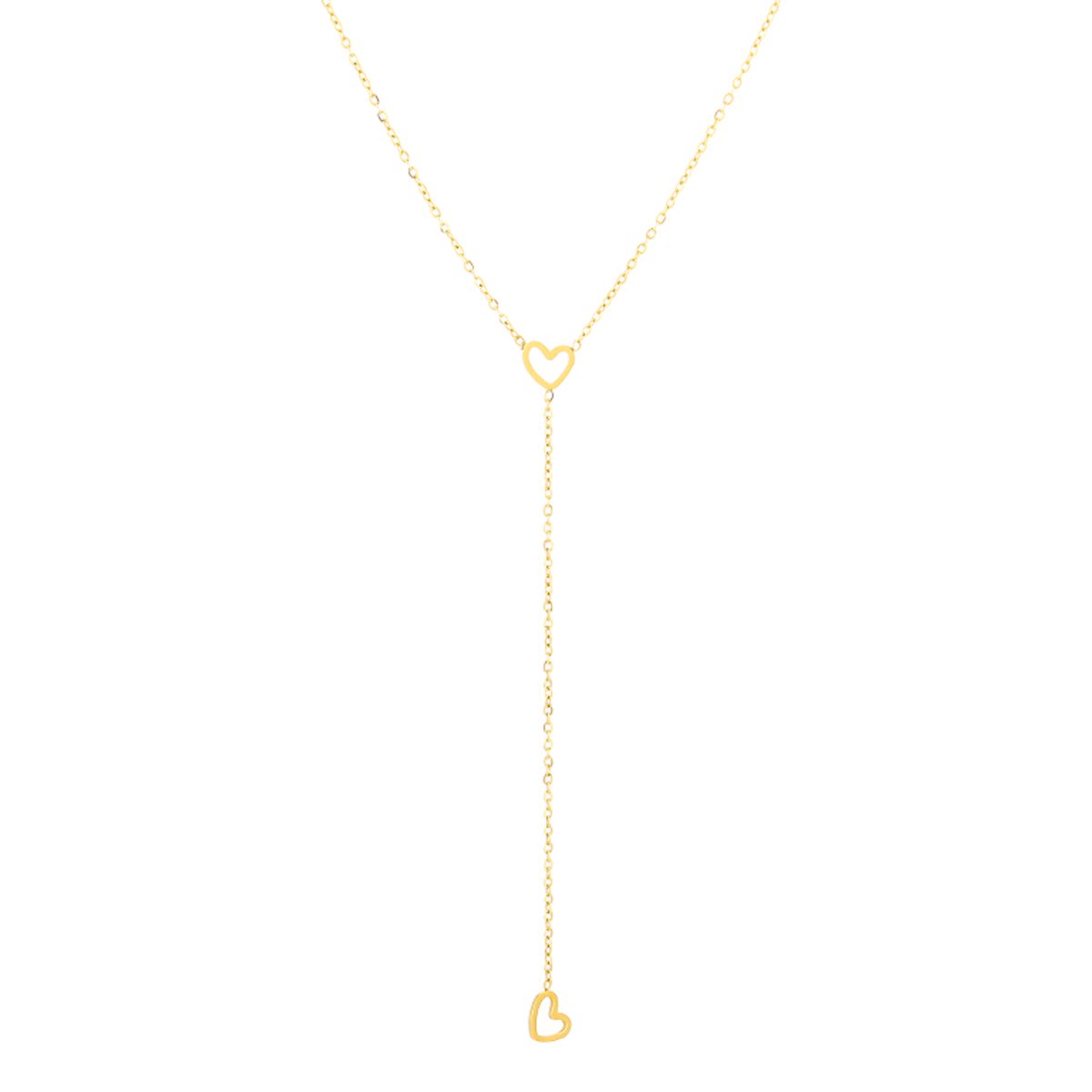 Fijne Roestvrijstalen Y-Ketting met Subtiele Hartenhangers - Dames Sieraad - Goud