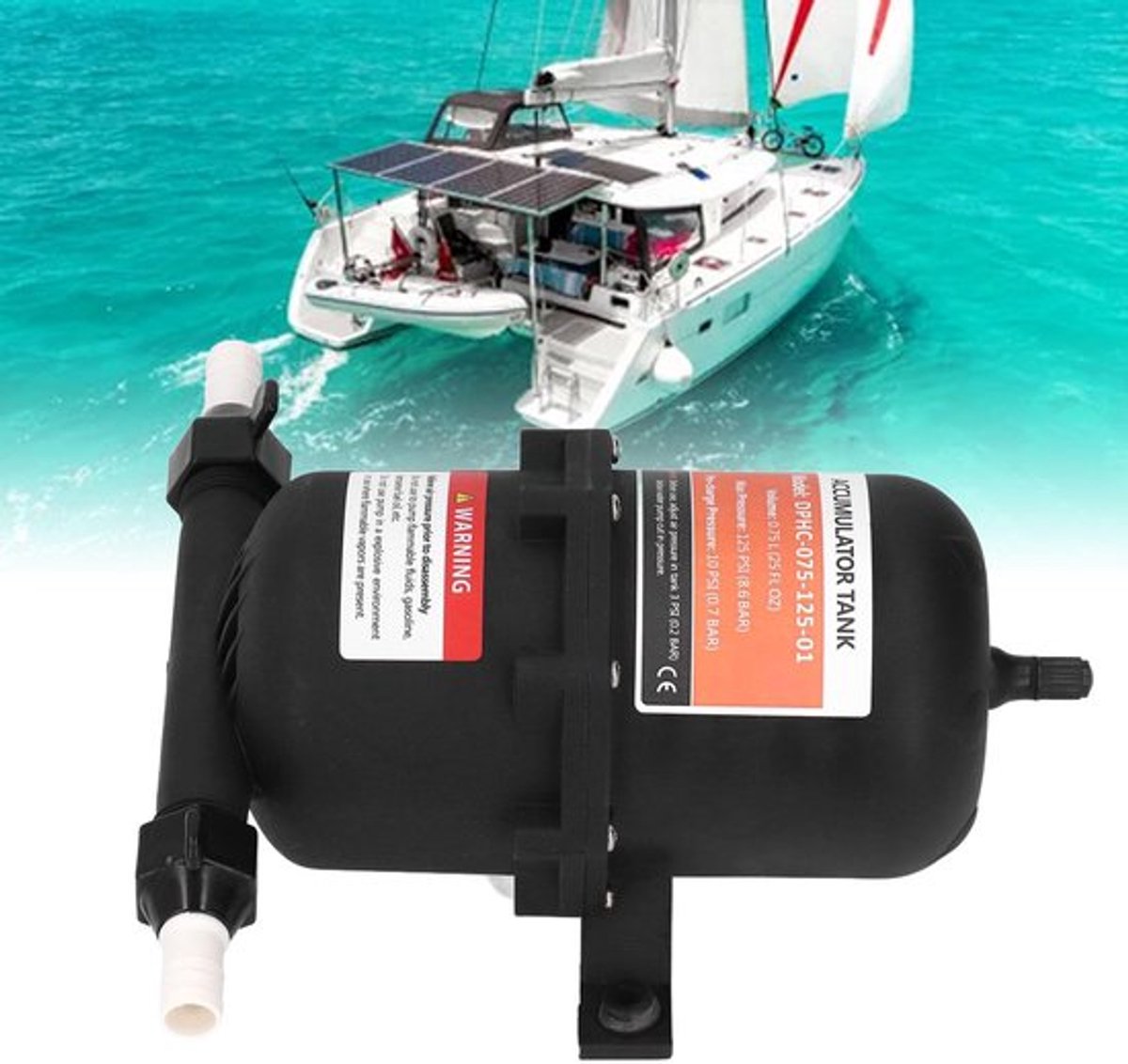 Accutank 0,75L 125 PSI - Universele Drukaccumulator - Geschikt voor Campers/Boten - Vermindert Pompcirculatie - Verlengd Levensduur Pomp - Oplossing voor Pulsatieprobleem - Accumulator