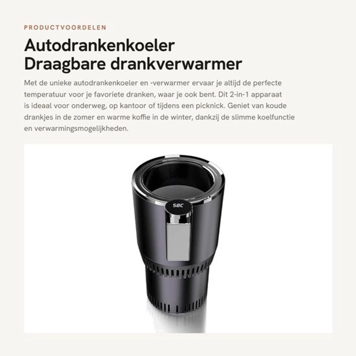 Autodrankenkoeler 2-in-1 - Draagbare Koelkast - Elektrische Drinkbeker - Verwarmingsfunctie 55-65°C - Koelfunctie - LCD Scherm - Drankbeker